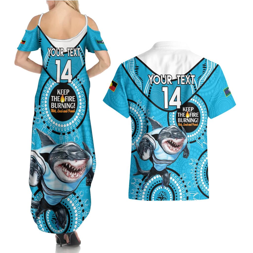 Custom NRL Sharks NAIDOC Week Couples Matching Summer Maxi Dress and Hawaiian Shirt Keep The Fire Burning Indigenous Art