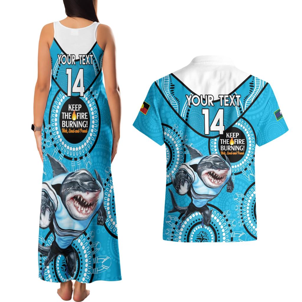 Custom NRL Sharks NAIDOC Week Couples Matching Tank Maxi Dress and Hawaiian Shirt Keep The Fire Burning Indigenous Art