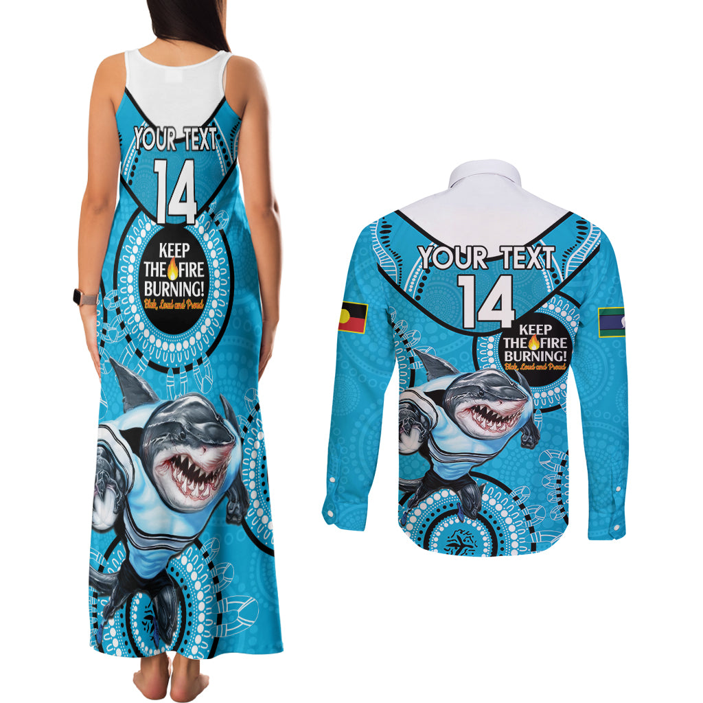 Custom NRL Sharks NAIDOC Week Couples Matching Tank Maxi Dress and Long Sleeve Button Shirt Keep The Fire Burning Indigenous Art