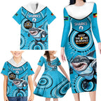 Custom NRL Sharks NAIDOC Week Family Matching Long Sleeve Bodycon Dress and Hawaiian Shirt Keep The Fire Burning Indigenous Art