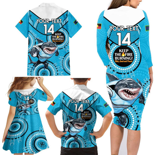 Custom NRL Sharks NAIDOC Week Family Matching Long Sleeve Bodycon Dress and Hawaiian Shirt Keep The Fire Burning Indigenous Art