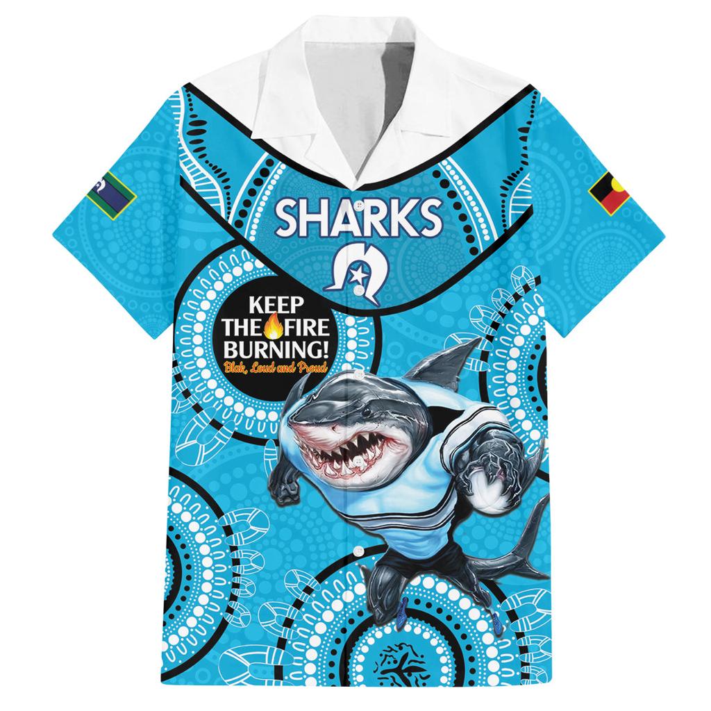 Custom NRL Sharks NAIDOC Week Family Matching Long Sleeve Bodycon Dress and Hawaiian Shirt Keep The Fire Burning Indigenous Art