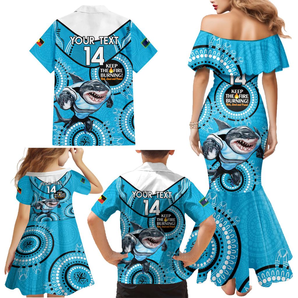 Custom NRL Sharks NAIDOC Week Family Matching Mermaid Dress and Hawaiian Shirt Keep The Fire Burning Indigenous Art