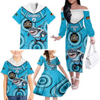 Custom NRL Sharks NAIDOC Week Family Matching Off The Shoulder Long Sleeve Dress and Hawaiian Shirt Keep The Fire Burning Indigenous Art