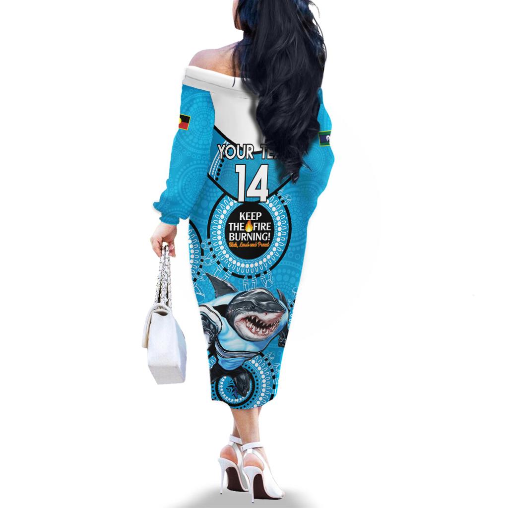 Custom NRL Sharks NAIDOC Week Family Matching Off The Shoulder Long Sleeve Dress and Hawaiian Shirt Keep The Fire Burning Indigenous Art