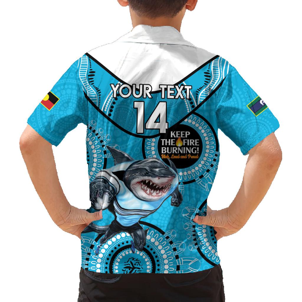 Custom NRL Sharks NAIDOC Week Family Matching Off Shoulder Maxi Dress and Hawaiian Shirt Keep The Fire Burning Indigenous Art