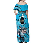 Custom NRL Sharks NAIDOC Week Family Matching Off Shoulder Maxi Dress and Hawaiian Shirt Keep The Fire Burning Indigenous Art