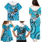 Custom NRL Sharks NAIDOC Week Family Matching Puletasi and Hawaiian Shirt Keep The Fire Burning Indigenous Art