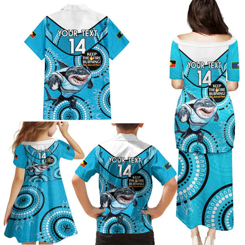 Custom NRL Sharks NAIDOC Week Family Matching Puletasi and Hawaiian Shirt Keep The Fire Burning Indigenous Art