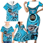 Custom NRL Sharks NAIDOC Week Family Matching Short Sleeve Bodycon Dress and Hawaiian Shirt Keep The Fire Burning Indigenous Art