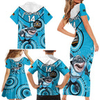 Custom NRL Sharks NAIDOC Week Family Matching Short Sleeve Bodycon Dress and Hawaiian Shirt Keep The Fire Burning Indigenous Art