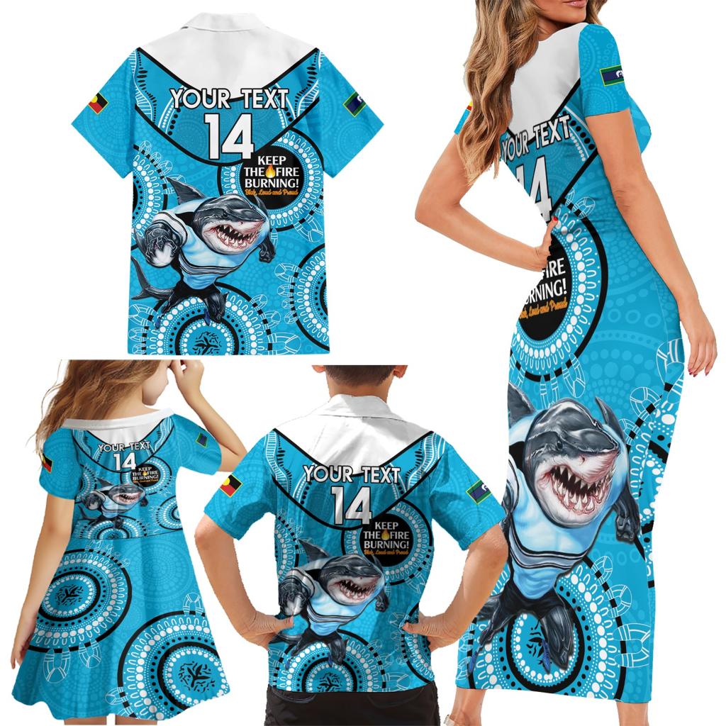 Custom NRL Sharks NAIDOC Week Family Matching Short Sleeve Bodycon Dress and Hawaiian Shirt Keep The Fire Burning Indigenous Art