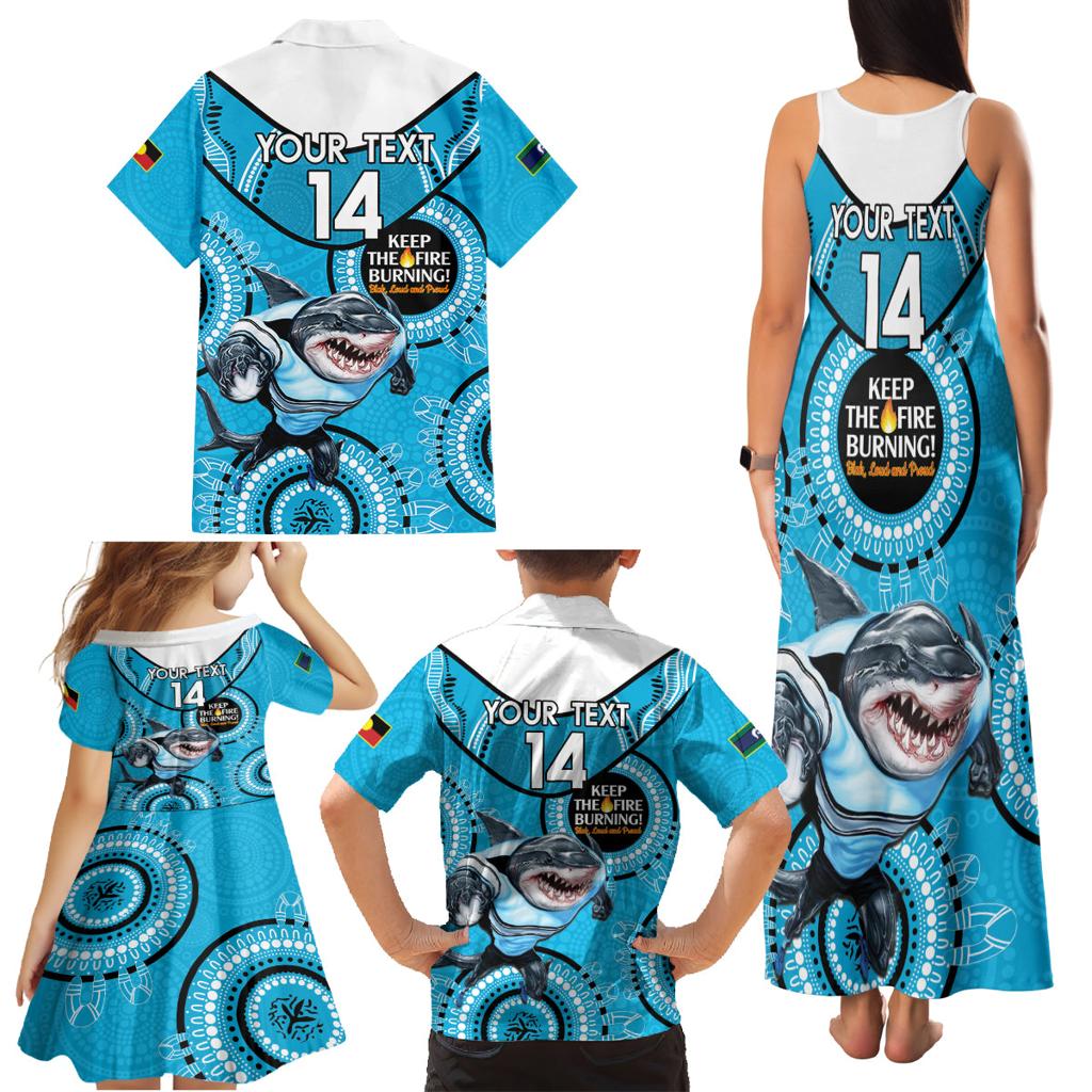 Custom NRL Sharks NAIDOC Week Family Matching Tank Maxi Dress and Hawaiian Shirt Keep The Fire Burning Indigenous Art