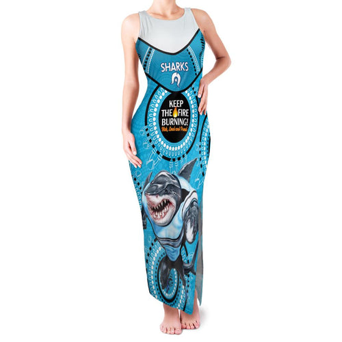 Custom NRL Sharks NAIDOC Week Family Matching Tank Maxi Dress and Hawaiian Shirt Keep The Fire Burning Indigenous Art