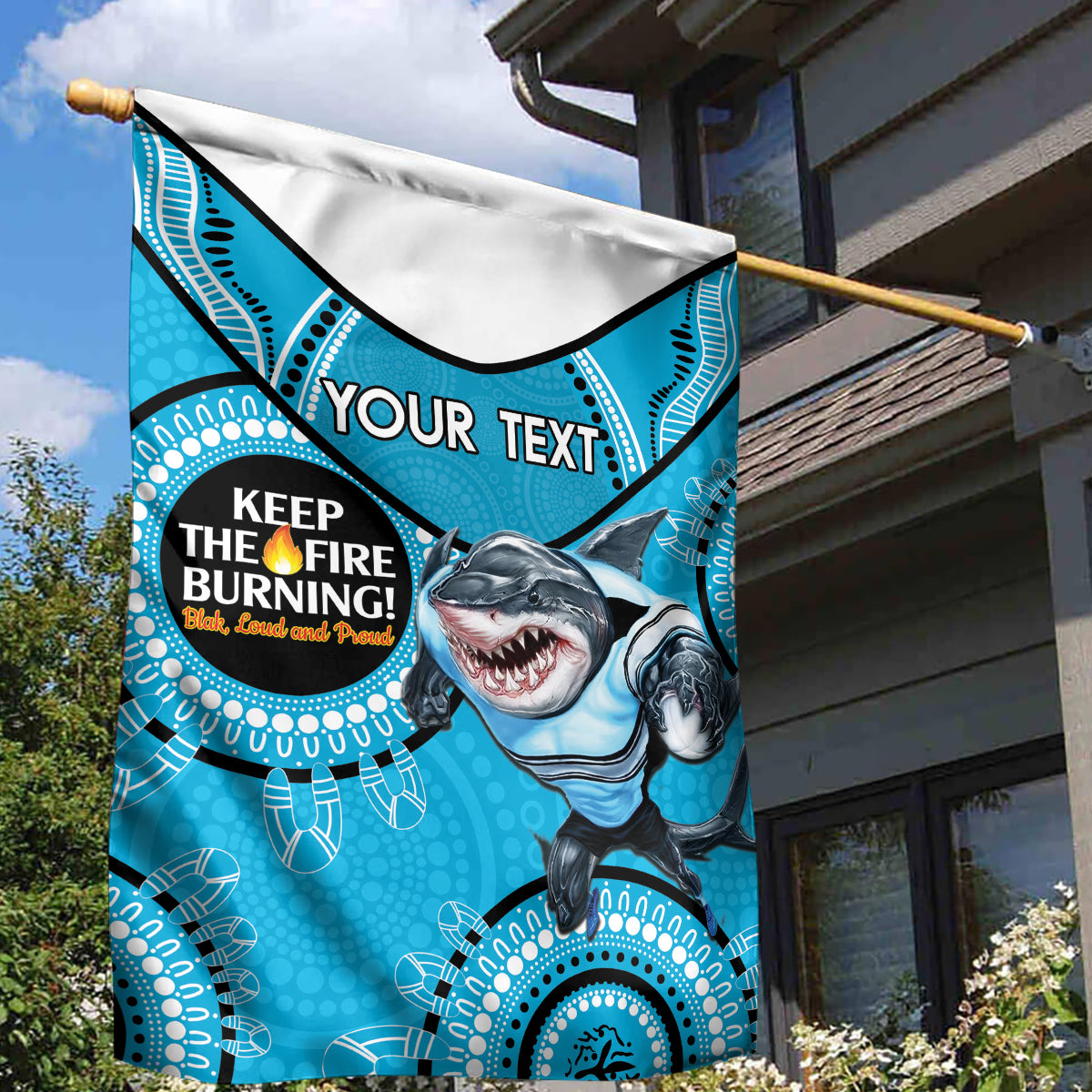 Custom NRL Sharks NAIDOC Week Garden Flag Keep The Fire Burning Indigenous Art