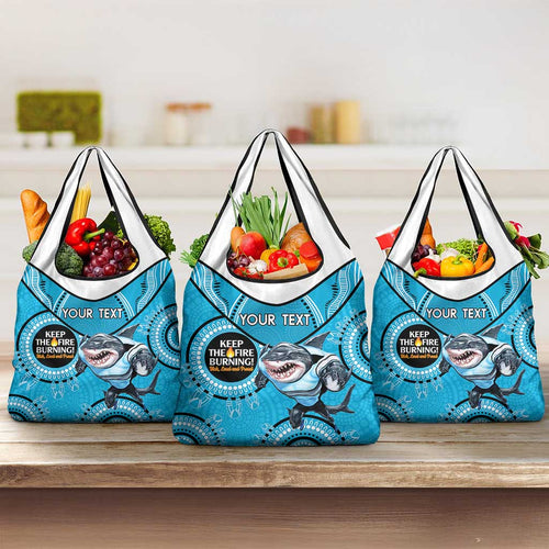 Custom NRL Sharks NAIDOC Week Grocery Bag Keep The Fire Burning Indigenous Art