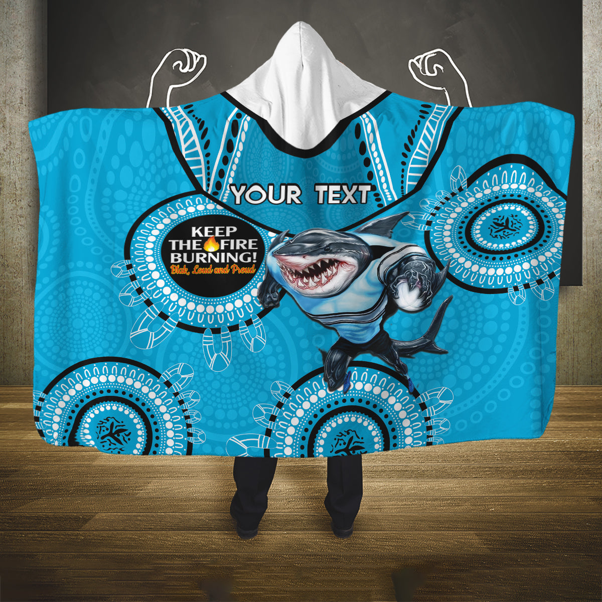 Custom NRL Sharks NAIDOC Week Hooded Blanket Keep The Fire Burning Indigenous Art