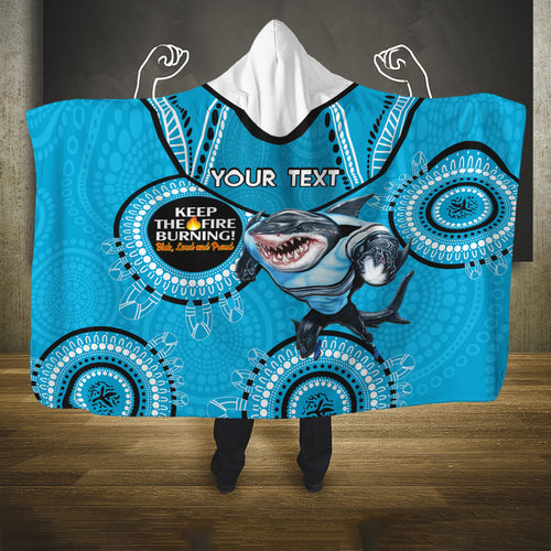Custom NRL Sharks NAIDOC Week Hooded Blanket Keep The Fire Burning Indigenous Art