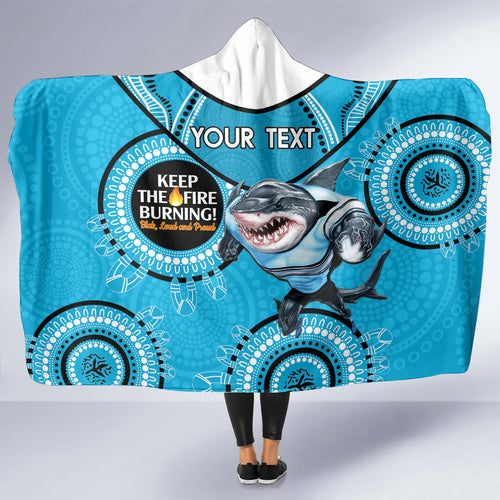 Custom NRL Sharks NAIDOC Week Hooded Blanket Keep The Fire Burning Indigenous Art
