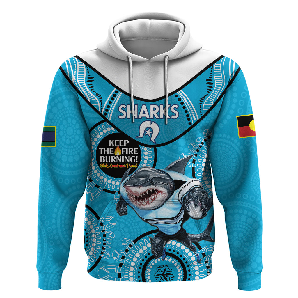 Custom NRL Sharks NAIDOC Week Hoodie Keep The Fire Burning Indigenous Art