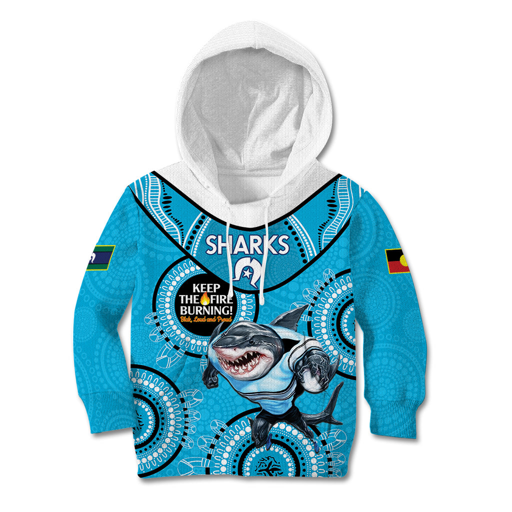 Custom NRL Sharks NAIDOC Week Kid Hoodie Keep The Fire Burning Indigenous Art
