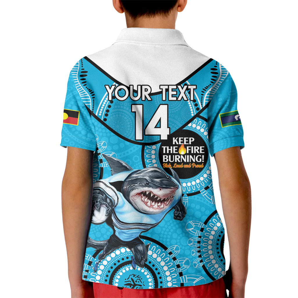 Custom NRL Sharks NAIDOC Week Kid Polo Shirt Keep The Fire Burning Indigenous Art