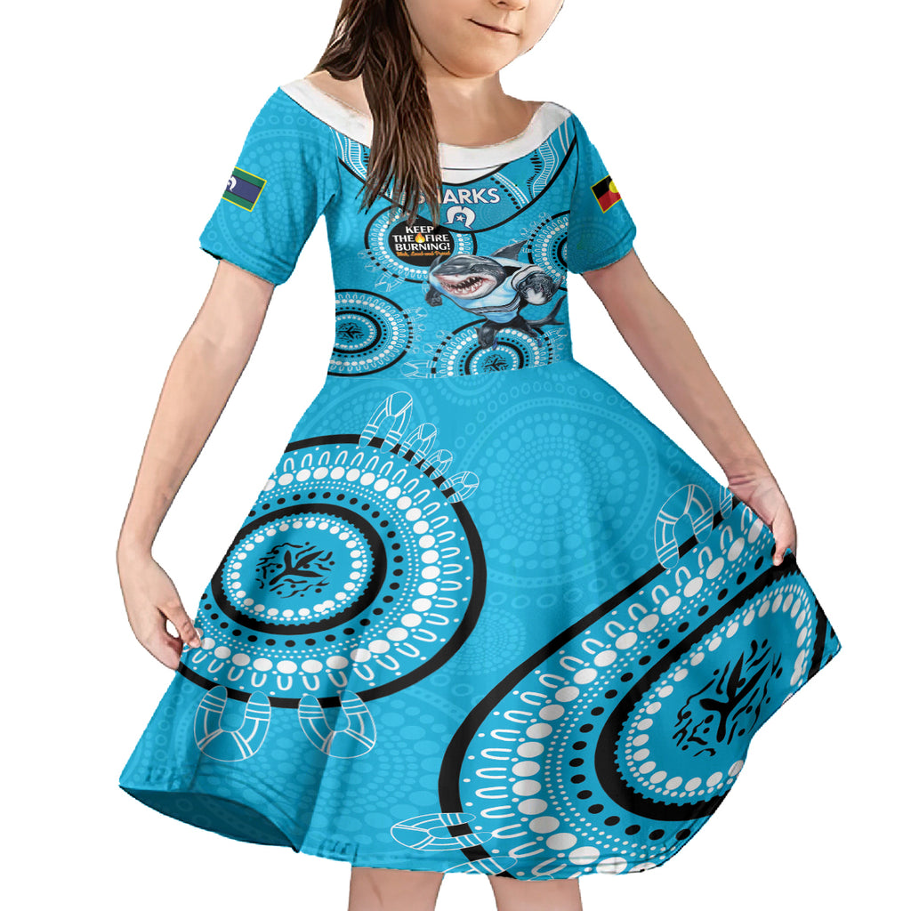 Custom NRL Sharks NAIDOC Week Kid Short Sleeve Dress Keep The Fire Burning Indigenous Art