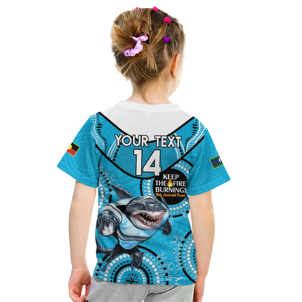 Custom NRL Sharks NAIDOC Week Kid T Shirt Keep The Fire Burning Indigenous Art