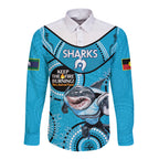 Custom NRL Sharks NAIDOC Week Long Sleeve Button Shirt Keep The Fire Burning Indigenous Art