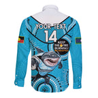 Custom NRL Sharks NAIDOC Week Long Sleeve Button Shirt Keep The Fire Burning Indigenous Art