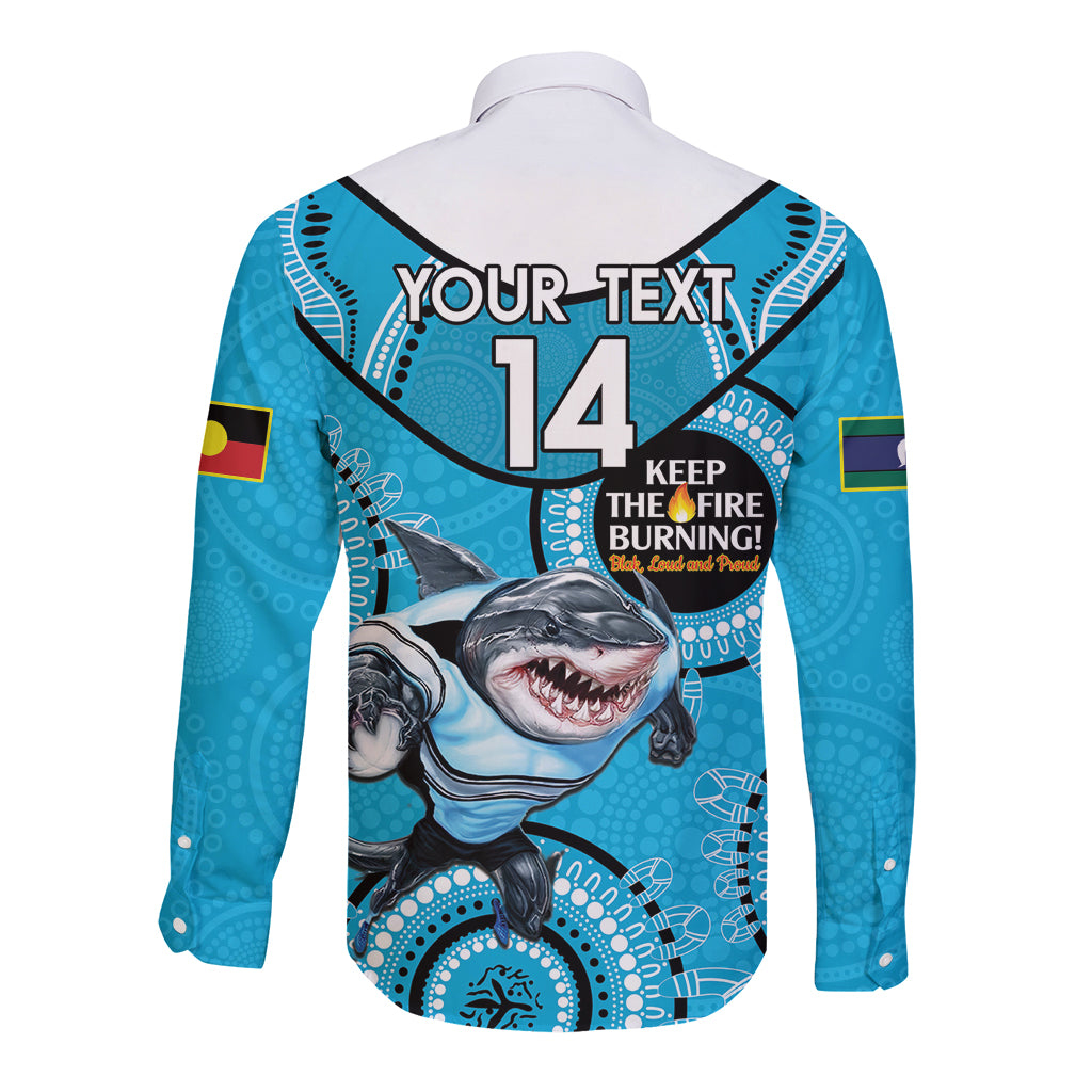 Custom NRL Sharks NAIDOC Week Long Sleeve Button Shirt Keep The Fire Burning Indigenous Art