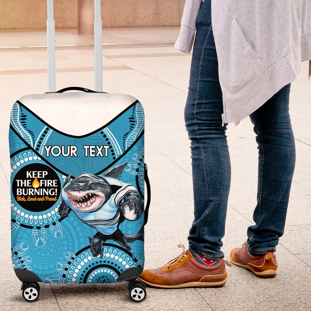 Custom NRL Sharks NAIDOC Week Luggage Cover Keep The Fire Burning Indigenous Art