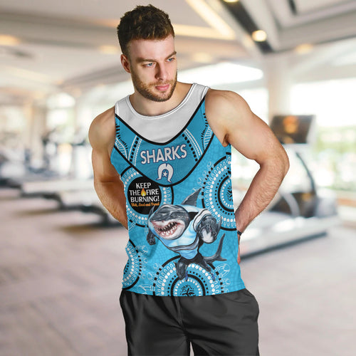 Custom NRL Sharks NAIDOC Week Men Tank Top Keep The Fire Burning Indigenous Art