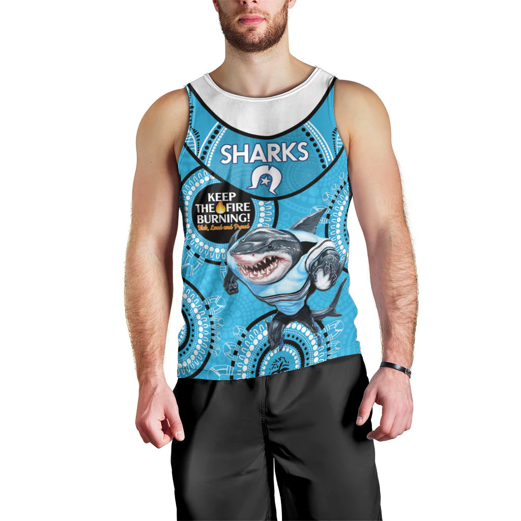 Custom NRL Sharks NAIDOC Week Men Tank Top Keep The Fire Burning Indigenous Art