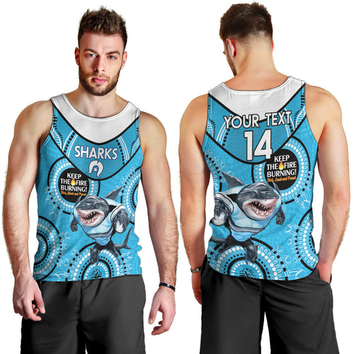 Custom NRL Sharks NAIDOC Week Men Tank Top Keep The Fire Burning Indigenous Art