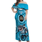 Custom NRL Sharks NAIDOC Week Off Shoulder Maxi Dress Keep The Fire Burning Indigenous Art