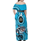 Custom NRL Sharks NAIDOC Week Off Shoulder Maxi Dress Keep The Fire Burning Indigenous Art