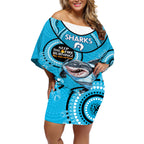 Custom NRL Sharks NAIDOC Week Off Shoulder Short Dress Keep The Fire Burning Indigenous Art