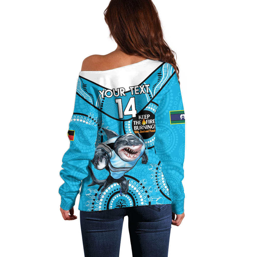 Custom NRL Sharks NAIDOC Week Off Shoulder Sweater Keep The Fire Burning Indigenous Art