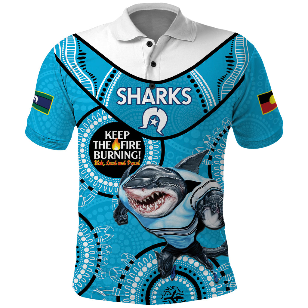 Custom NRL Sharks NAIDOC Week Polo Shirt Keep The Fire Burning Indigenous Art