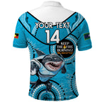 Custom NRL Sharks NAIDOC Week Polo Shirt Keep The Fire Burning Indigenous Art