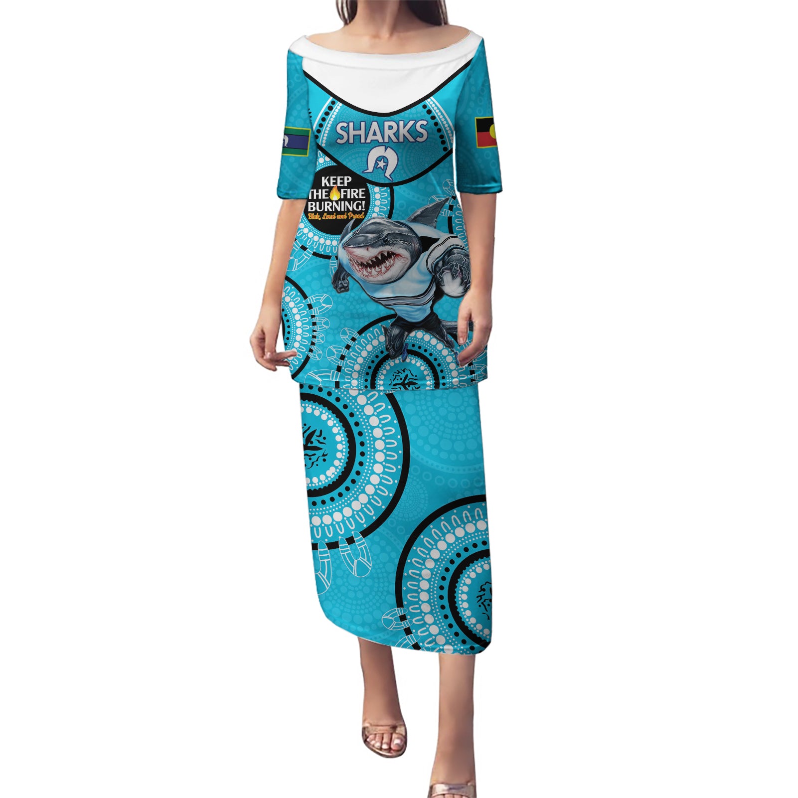 Custom NRL Sharks NAIDOC Week Puletasi Keep The Fire Burning Indigenous Art