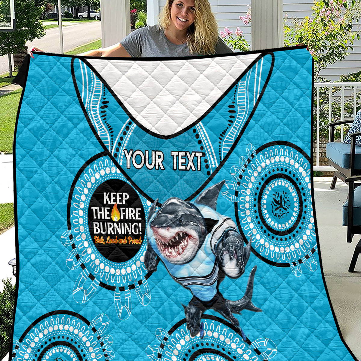Custom NRL Sharks NAIDOC Week Quilt Keep The Fire Burning Indigenous Art