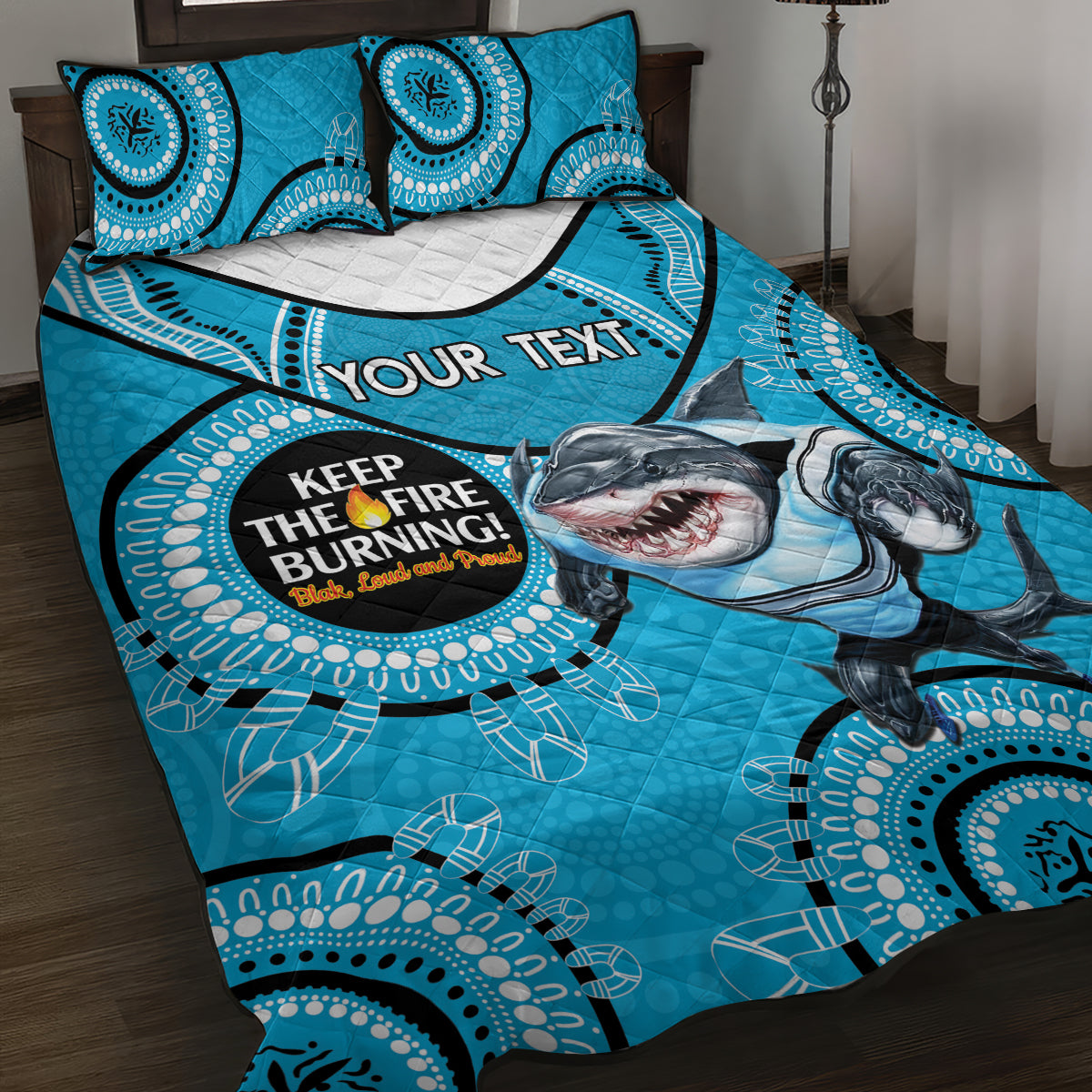 Custom NRL Sharks NAIDOC Week Quilt Bed Set Keep The Fire Burning Indigenous Art