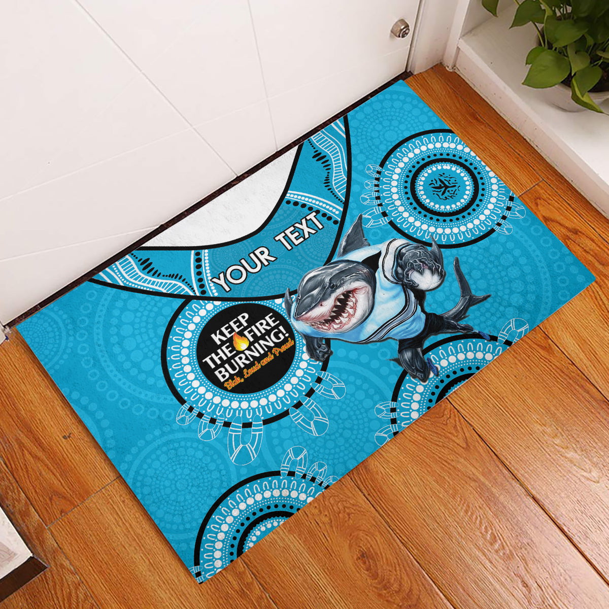 Custom NRL Sharks NAIDOC Week Rubber Doormat Keep The Fire Burning Indigenous Art