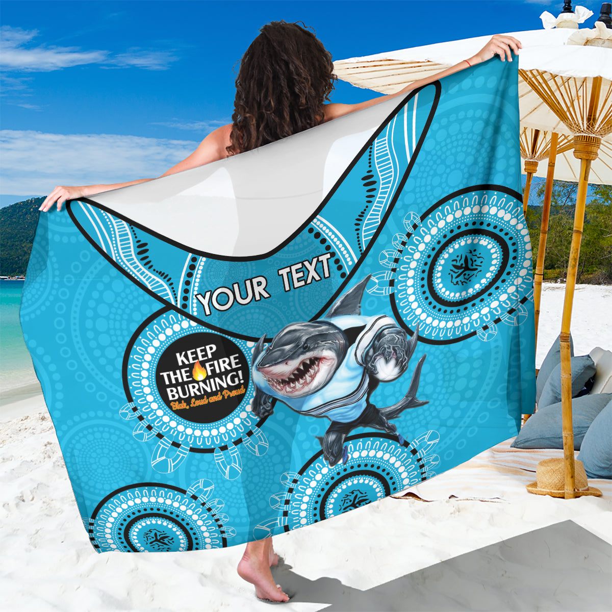 Custom NRL Sharks NAIDOC Week Sarong Keep The Fire Burning Indigenous Art