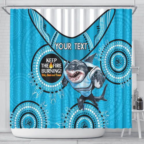 Custom NRL Sharks NAIDOC Week Shower Curtain Keep The Fire Burning Indigenous Art