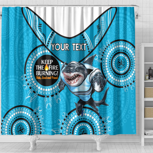 Custom NRL Sharks NAIDOC Week Shower Curtain Keep The Fire Burning Indigenous Art