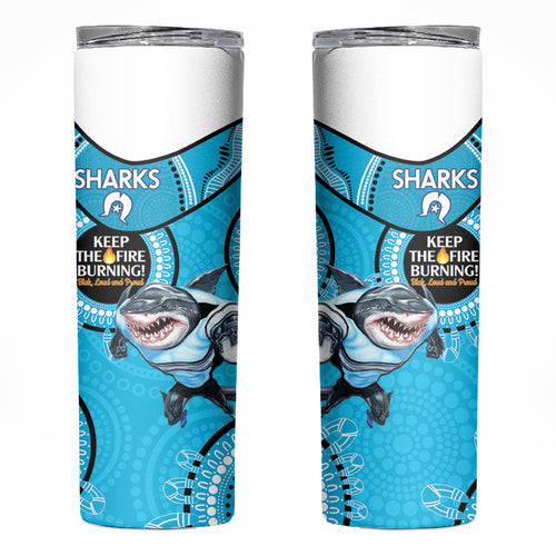 NRL Sharks NAIDOC Week Skinny Tumbler Keep The Fire Burning Indigenous Art