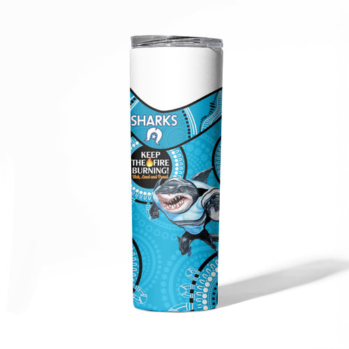 NRL Sharks NAIDOC Week Skinny Tumbler Keep The Fire Burning Indigenous Art